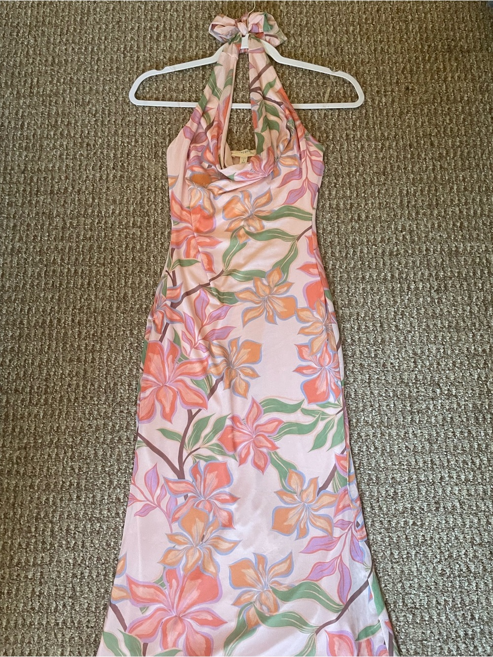 See You Monday Pink Floral Halter Maxi Dress